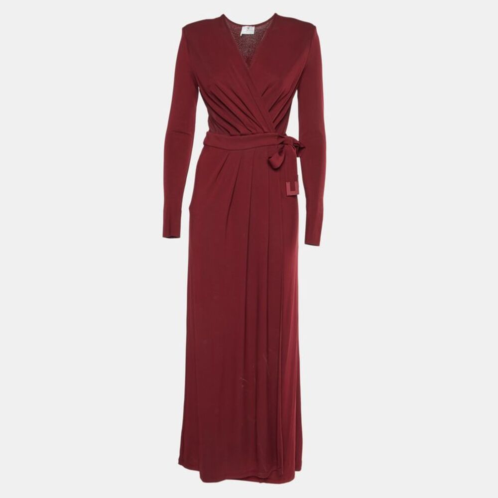 Elisabetta Franchi Burgundy Crepe Jersey Wrap Maxi Dress M